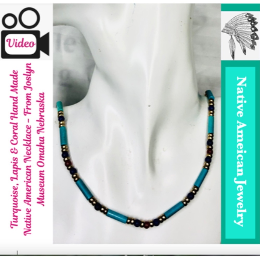 Turquoise, Lapis & Coral Hand Made Native American Necklace